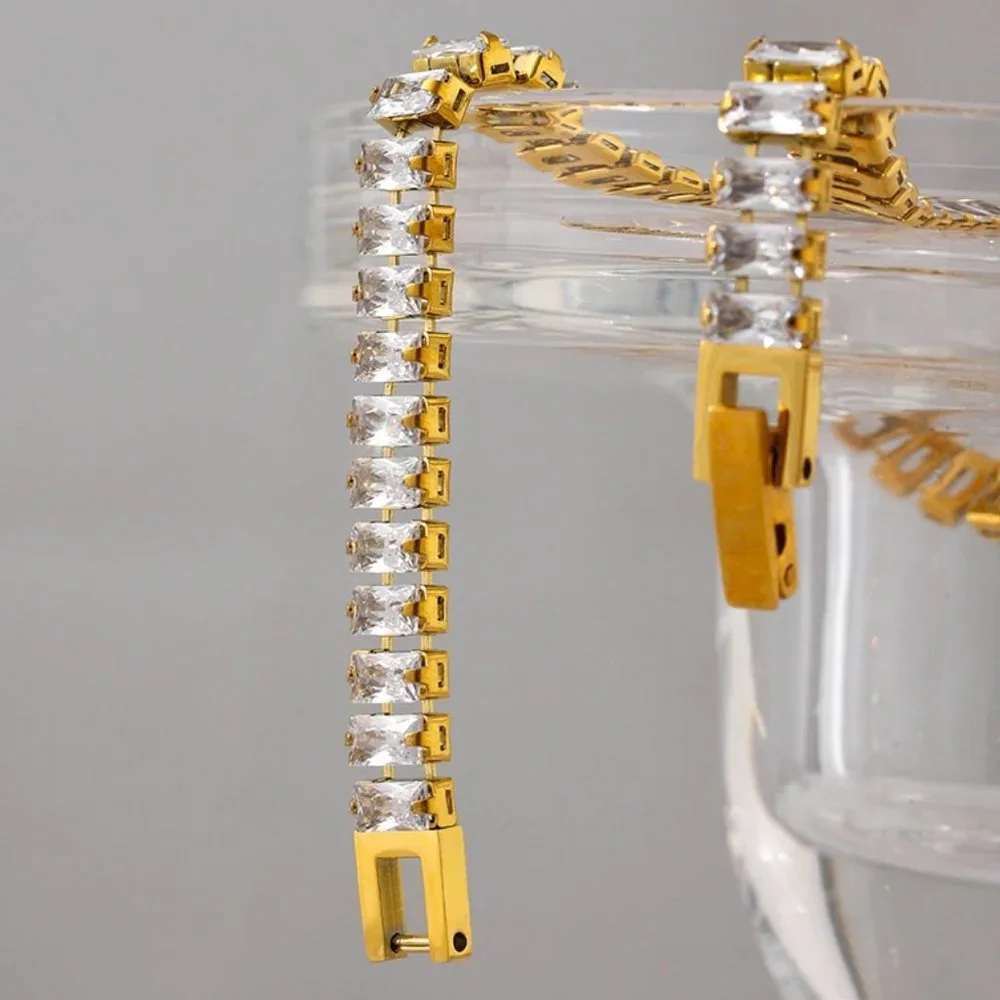 New 18K Gold Plated Baguette Diamond Bracelet